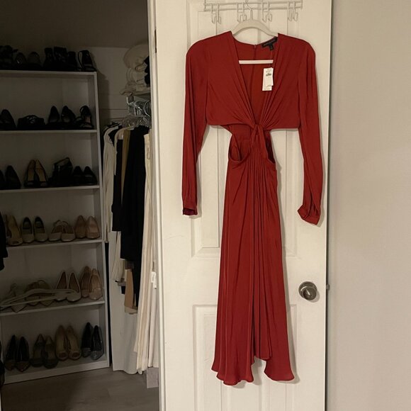 Banana Republic Long Sleeve Side Cut-Out Twist Front Midi Dress 2 - Picture 7 of 8